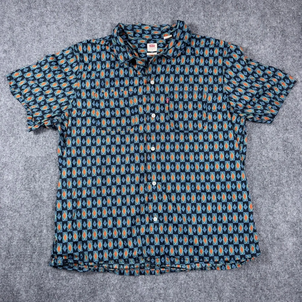 Levis Button Down Shirt Mens Large Multicolor Geometric Diamond Relaxed Fit